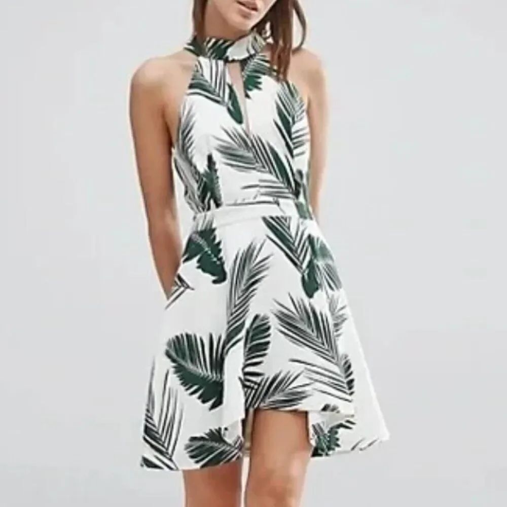 C/Meo Collective Witness Fit Flare Dress NWT Palm Leaf Print size Medium Halter